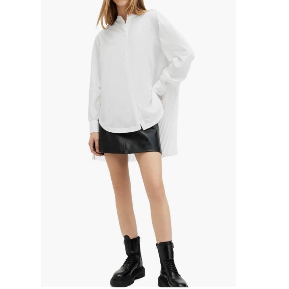 New! All Saints Percy‎ Pleated Relaxed Fit Shirt White 
Sz 2 $229